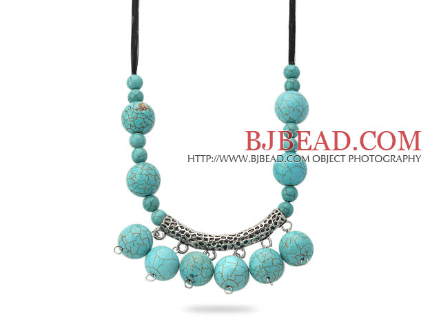 New Design Burst Pattern Turquoise Necklace with Tibet Silver Tube Accessory