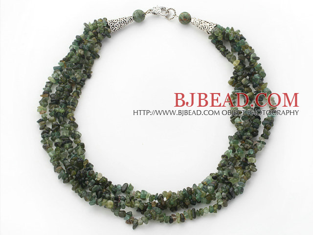 Multi Strands Green Tourmaline Chips Necklace