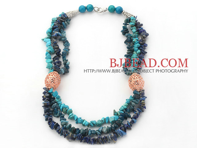 Blue Series Multi Strands Natural Kyanite and Lapis and Turquoise Necklace