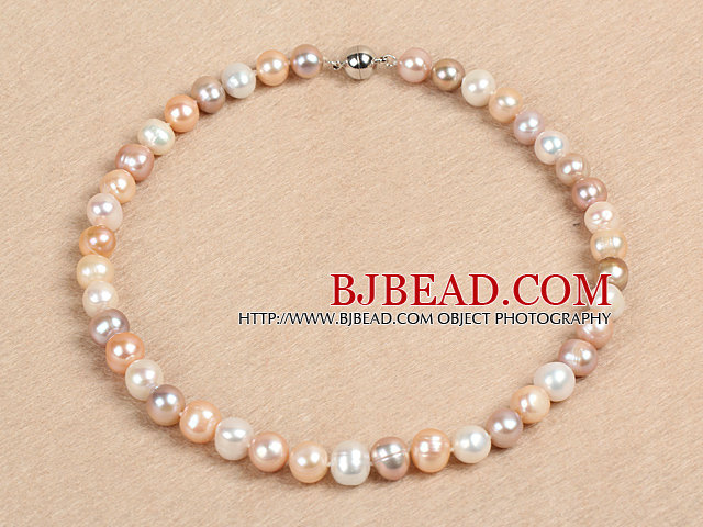 Best Mother Gift Graceful 10-11mm Natural Smooth White & Pink Pearl Party Necklace