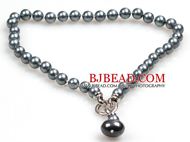 Classic Design 10Mm Grey Black Round Seashell Pendant Necklace(Pendant Can Be Removed)