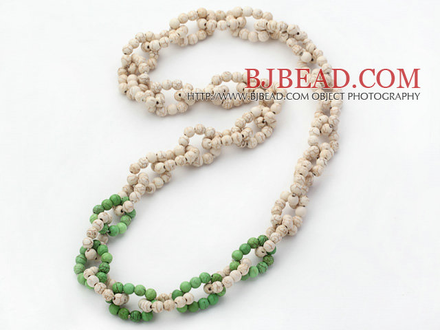 New Design 6mm Round White and Green Howlite Link Beaded Necklace