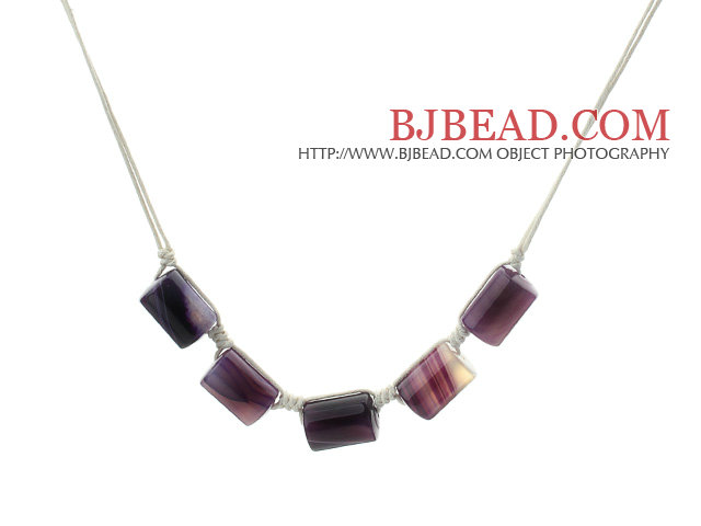 Simple Style Cylinder Shape Dyed Purple Agate Necklace with White Thread