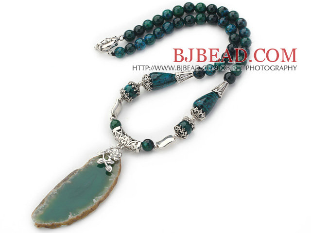 Phoenix Stone Necklace with Irregular Shape Green Agate Slice Pendant