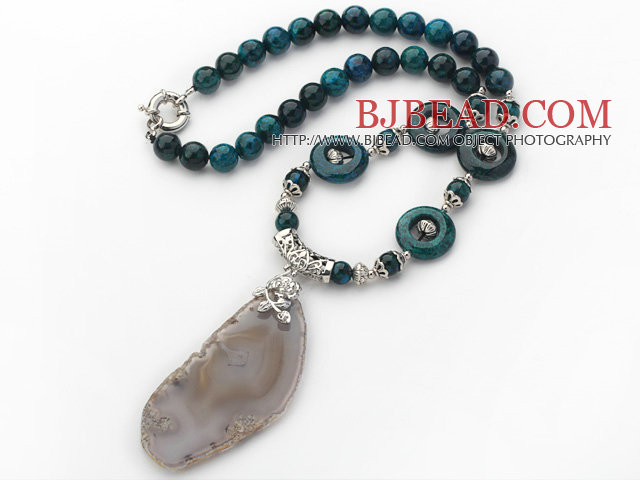 Phoenix Stone Necklace with Irregular Shape Gray Agate Slice Pendant