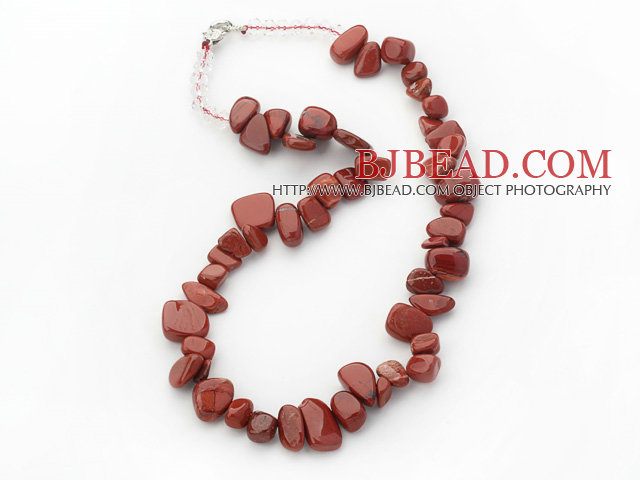 Red Series Irregular Shape Top Drilled Red Jasper and Clear Crystal Necklace