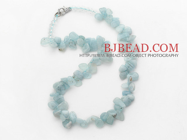 Light Blue Series Irregular Shape Top Drilled Aquamarine and Clear Crystal Necklace