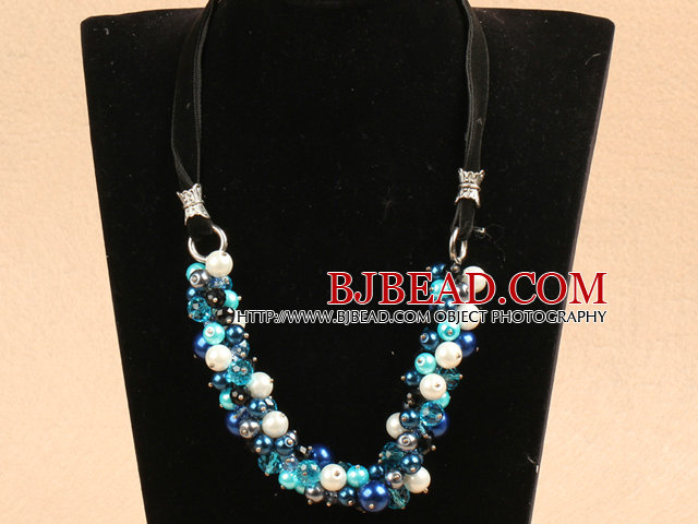 Fashion Blue & Black Series Crystal Seashell Beads Necklace