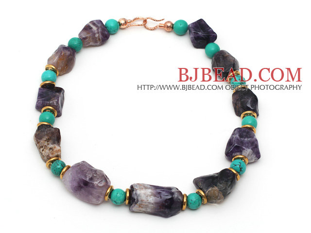 Single Strand Incidence Angle Amethyst and Turquoise Necklace