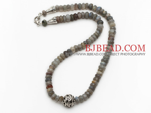 Single Strand Abacus Shape Faceted Flash Stone Necklace with Round Metal Ball