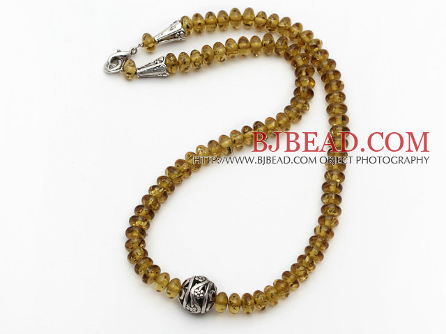 Single Strand Abacus Shape Synthetic Beeswax Necklace with Round Metal Ball