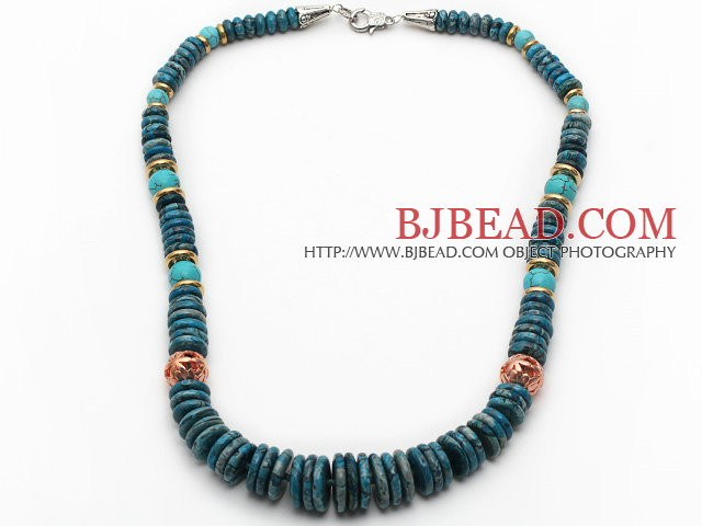 Medium Long Style Disc Shape African Turquoise Graduated Necklace