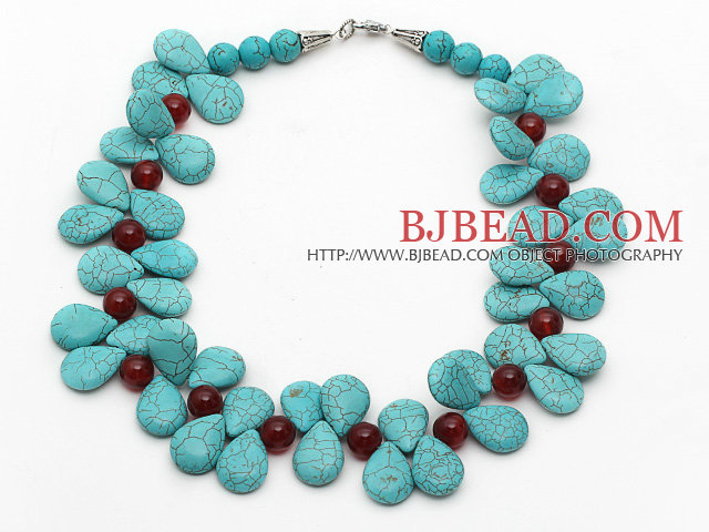 New Design Fashion Style Teardrop Turquoise and Carnelian Necklace