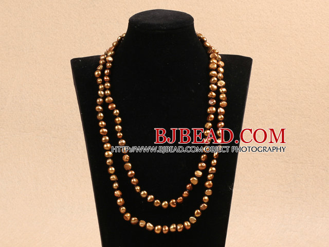 Chic Long Style Natural Potato Shape Brown Pearl Necklace Best Gift