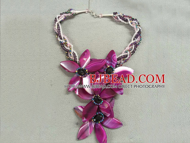 Terrific Multi Strand Colorful Crystal Rose Red Agate Flower Party Necklace