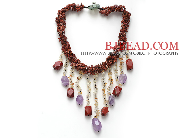fashion multi twisted strand goldstone chips and citrine amethyst dangling pendant necklace