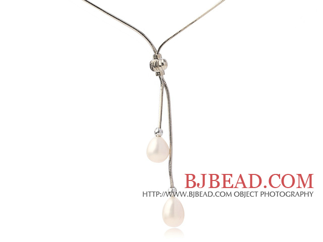 Lovely Natural 8-9mm Drop Shape White Freshwater Pearl Pendant Necklace