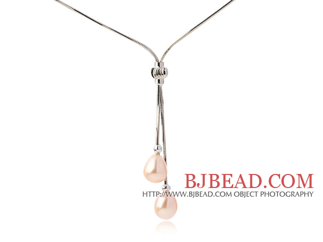 Lovely Natural 8-9mm Drop Shape Pink Freshwater Pearl Pendant Necklace