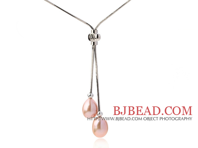 Lovely Natural 8-9mm Drop Shape Pink Freshwater Pearl Pendant Necklace