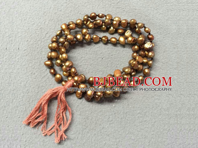 New Arrival Natural Brown Purple Potato Pearl Necklace WithTassel (Also can be Bracelet)