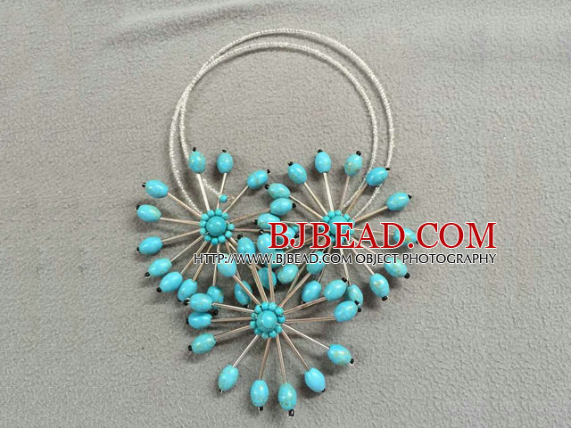 Unique Design Sky Wheel Shape Clear Crystal Turquoise Party Necklace