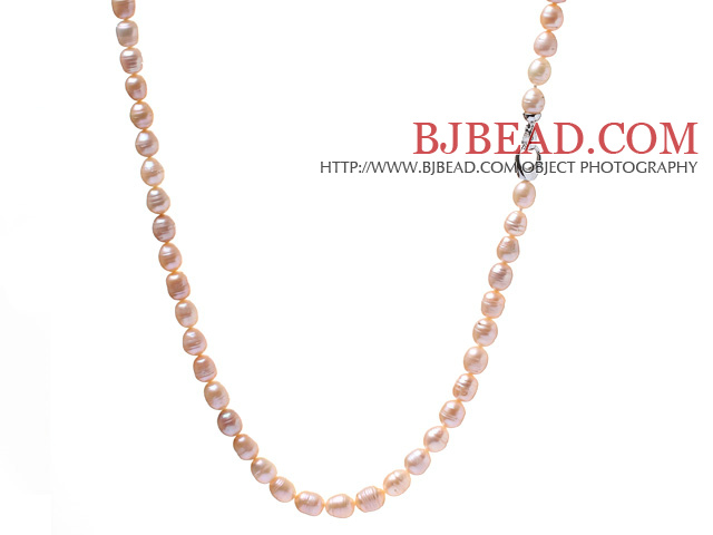 Classic Single Strand 9-10mm Natural Pink Rice Shape Freshwater Pearl Necklace