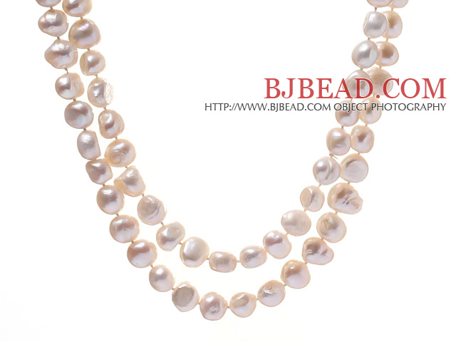 Elegant 8-12mm Long Style White Potato And Blister Pearl Beaded Strand Necklace