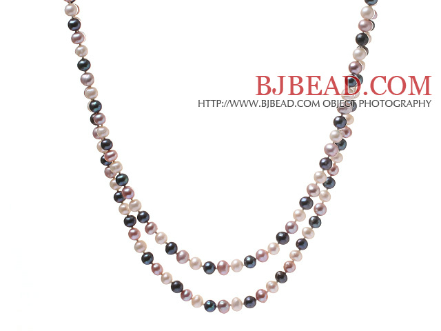Elegant 6-7mm Long Style Multi Color Freshwater Pearl Beaded Strand Necklace