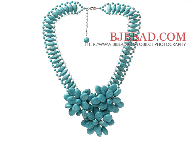 Fashion New Design High Ladder Shape Multi Blue Turquoise Layer Flower Pendant Party Necklace
