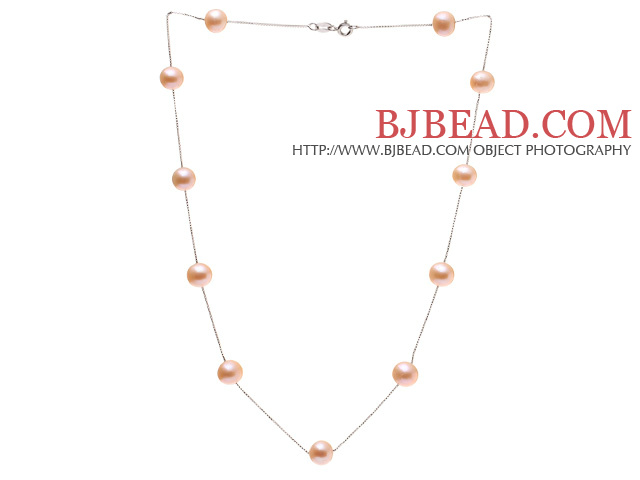 High Quality Single Strand 8-9mm Natural Pink Freshwater Pearl Necklace With 925 Sterling Silver Chains (No Box)