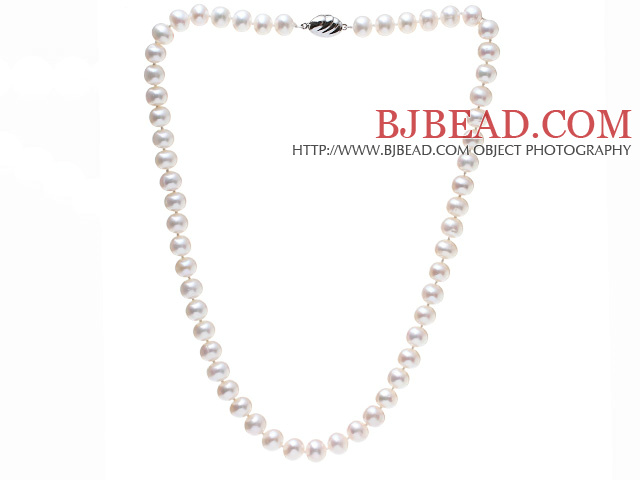 Fashion A Grade 8-9mm Natural White Freshwater Pearl Beaded Necklace (No Box)