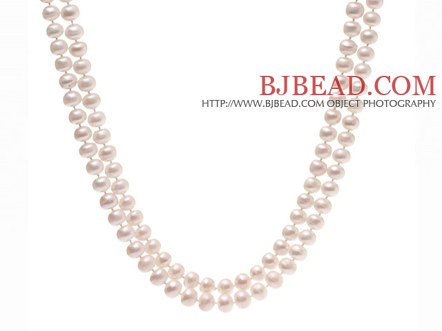 Elegant Long Design 9-10mm Natural White Freshwater Pearl Beaded Necklace