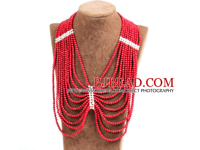 Splendid Statement Multi Strand Red Coral Beads African Wedding Necklace