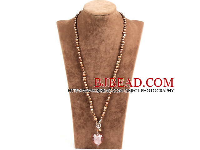Fashion Natural Brown Freshwater Pearl Colored Glaze Heart Pendant Necklace