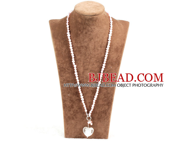 Fashion Natural Light Pink Freshwater Pearl Clear Colored Glaze Heart Pendant Necklace