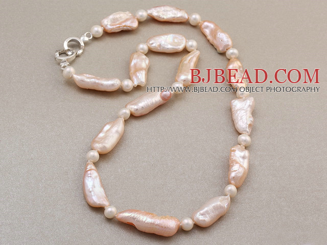Beautiful Single Strand Natural Pink Blister Pearl Knotted Necklace With Charming Clasp