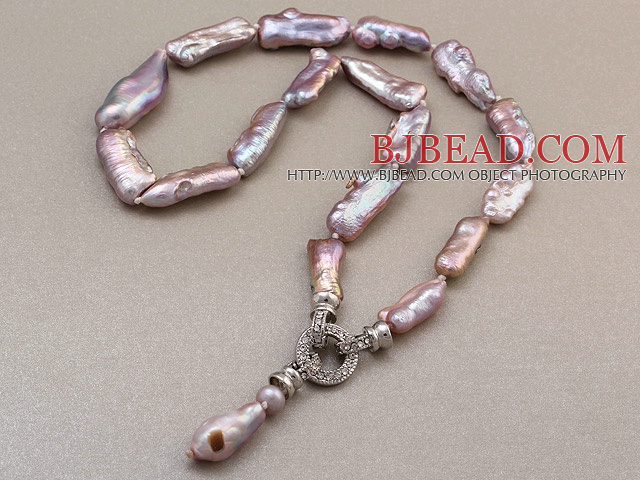 Fashion Natural Purple Irregular Blister Pearl Knotted Pendant Charm Necklace