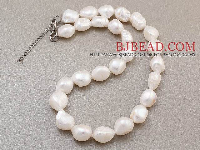 Beautiful Single Strand Natural White Baroque Pearl Knotted Necklace With S Clasp