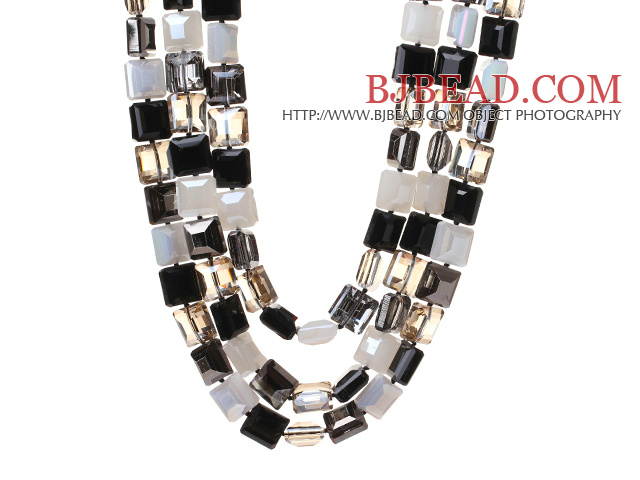 Fashion Three Strands Square Shape Multi Color Crystal Beads Necklace With Magnetic Clasp