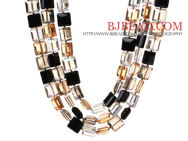 Fashion Three Strands Square Shape Multi Colorful Crystal Beads Necklace With Magnetic Clasp
