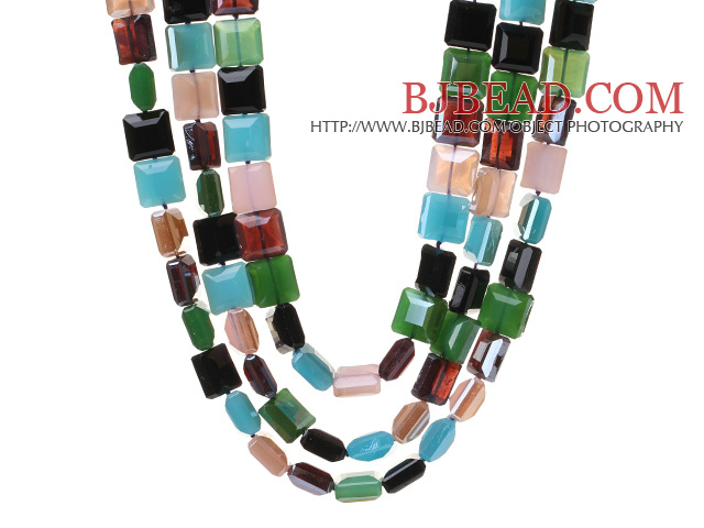 Fashion Three Strands Square Shape Multi Colorful Crystal Beads Necklace With Magnetic Clasp
