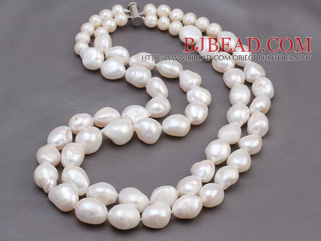 Popular Double Strands Big Baroque Freshwater Pearl Beads Necklace With ...