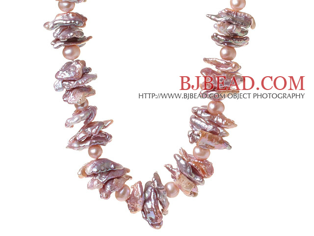 Beautiful Single Strand Natural Purple Irregular Blister Freshwater Pearl Necklace