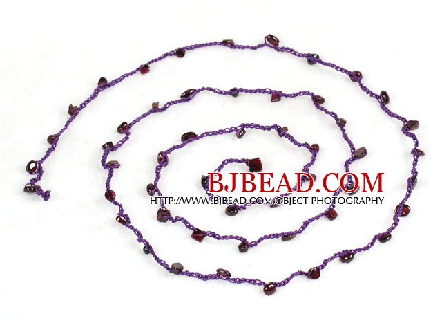 Pretty New Long Style Garnet Chips Purple Thread Necklace(Also can be Bracelet)