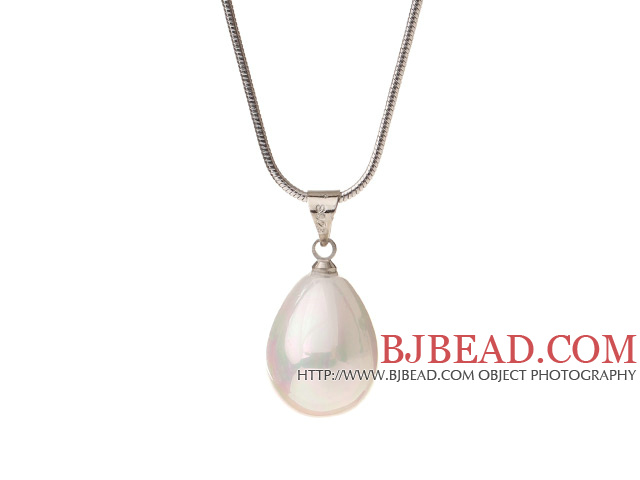 Lovely White Teardrop Seashell Pearl Dangling Pendant Metal Chain Necklace With Lobster Clasp