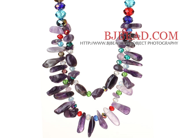 Elegant Style Natural Two Layer Amethyst and Multi Color Crystal Beads Party Necklace