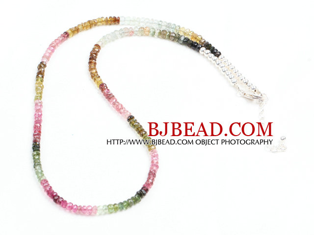 Natural Multi Color Tourmaline Chips Necklace with 925 Sterling Silver Clasp