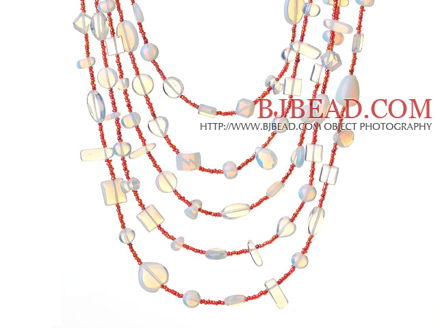 Beautiful Fashion Multi Layer Opal and Clear Crystal Party Necklace