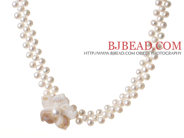 Elegant Natural White Freshwater Pearl And Shell Flower Party Choker Neckalce
