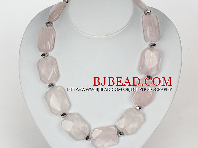 Chunky Necklace Big Rose Quartz Stone Necklace with Moonlight Clasp